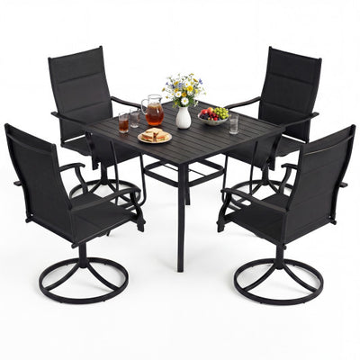 5 Pieces Outdoor Dining Set with 4 Swivel Chairs and 36 Inch Square Patio Table-Black