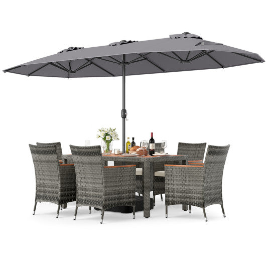 8-Piece Patio Dining Set with Double-Sided Market Umbrella-Gray