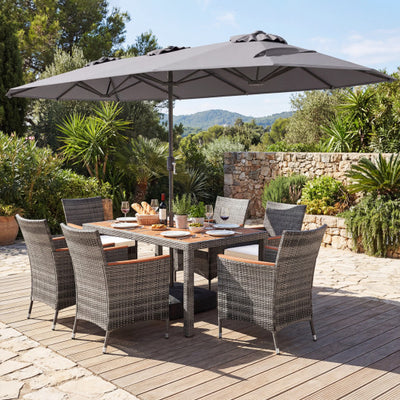 8-Piece Patio Dining Set with Double-Sided Market Umbrella-Gray