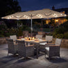 8 Pieces Outdoor Wicker Dining Furniture and 13.5 FT Double-Sided Patio Umbrella-Beige