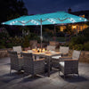 8 Pieces Outdoor Wicker Dining Furniture and 13.5 FT Double-Sided Patio Umbrella-Turquoise