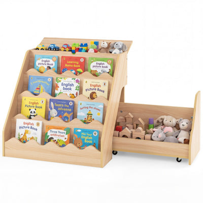 2-In-1 Kids Bookshelf & Toy Storage Organizer-Natural