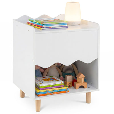 Toddler Scalloped Side Table with Wide Top & Open Compartment-White