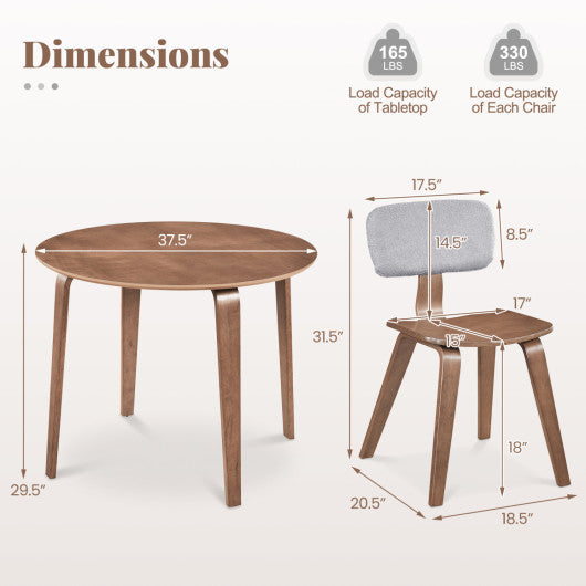 3 Piece Dining Table Set with 2 Padded Dining Chairs and Rubber Wood Table-Walnut & Gray