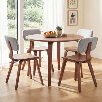 5 Piece Dining Table Set with 4 Padded Dining Chairs and Rubber Wood Table-Walnut & Gray