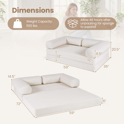4-in-1 Convertible Folding Sofa Bed with Comfy Corduroy Cover-Beige
