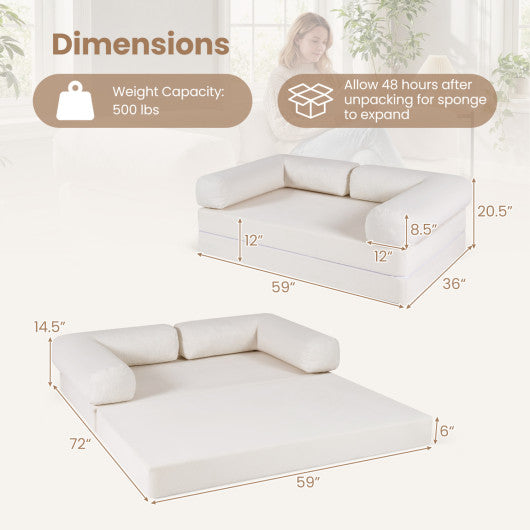 4-in-1 Convertible Folding Sofa Bed with Comfy Corduroy Cover-Beige