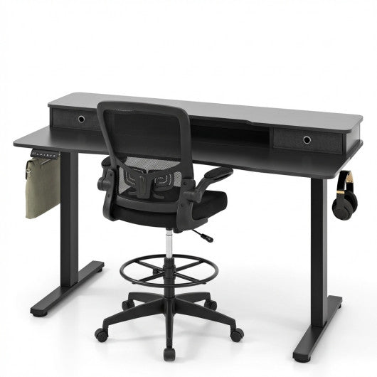 Electric Height Adjustable Standing Desk and Drafting Chair Set with Storage Drawers