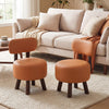 Small Footrest Stools Set of 2 Round Ottoman with Backrest-Orange