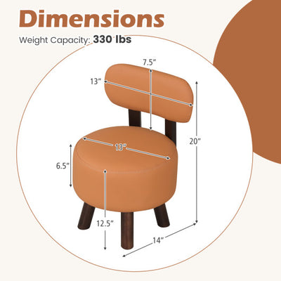 Small Footrest Stools Set of 2 Round Ottoman with Backrest-Orange
