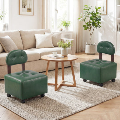 Small Rolling Footrest Stools Set of 2 with Lockable Wheels-Green