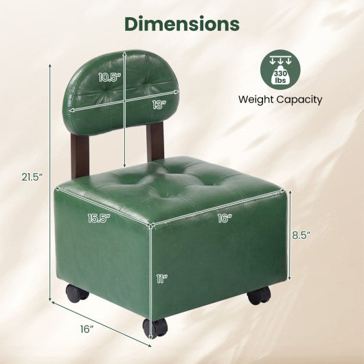 Small Rolling Footrest Stools Set of 2 with Lockable Wheels-Green