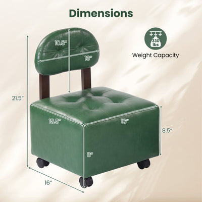 Small Rolling Footrest Stools Set of 2 with Lockable Wheels-Green