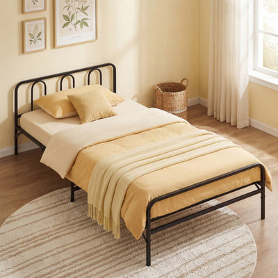 Heavy Duty Metal Twin Foldable Bed Frame with Headboard & Footboard-Black