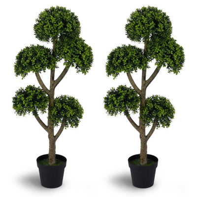 Set of 2 Artificial Boxwood Topiary Tree 46-Inch with 5 Ball-Shaped Topiaries