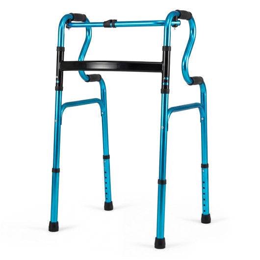 One-Button Folding Aluminum Walking Frame Walker Folding Walker for Seniors and Limited Mobility Users-Navy