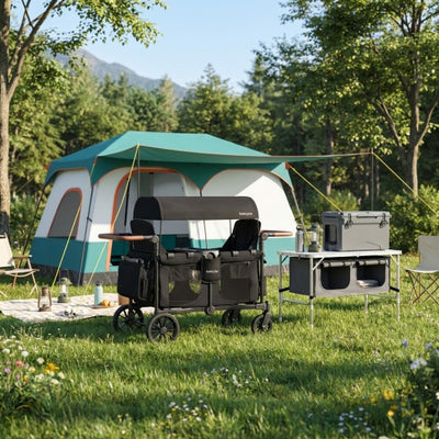 4-in-1 Family Camping Gear Set: Wagon Camping Table Cooler and Camping Tent
