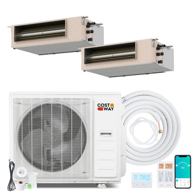 X-Pro 35000 BTU 2 Zone 22.5 SEER2 Concealed Ducted Mini Split AC-24K + 24K