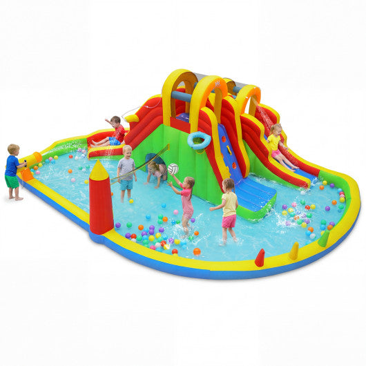 8-in-1 Giant Bounce House with 2 Long Slides and Climbing Walls for Yard Party