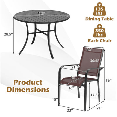 5 Pieces Patio Dining Set for 4 42.5 inch Outdoor Round Metal Table-Coffee and Black