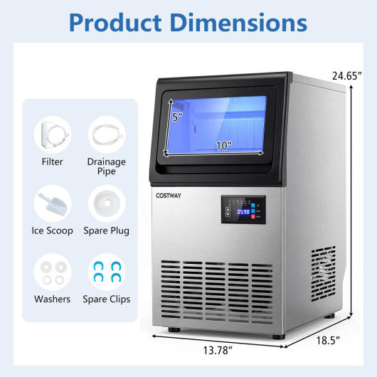 Stainless Steel Spray Ice Maker 80 Lbs Per Day with Clear Hard Ice Machine