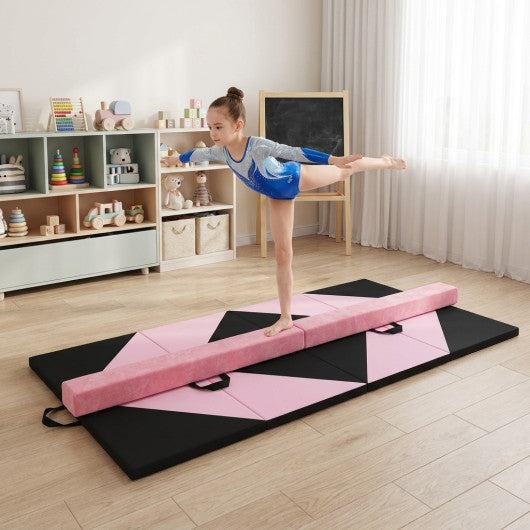 Folding Gymnastics Mat and Portable Floor Balance Beam Set