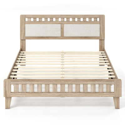 Queen Wood Bed Frame with Upholstered Headboard-Natural