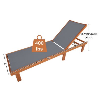 Adjustable Outdoor Wood Chaise Lounge Chair with 5-Postion Backrest-Gray