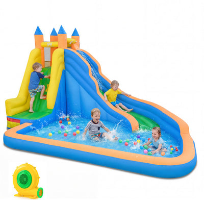 3-in-1 Inflatable Water Slide with Curved Slide and 680W Blower