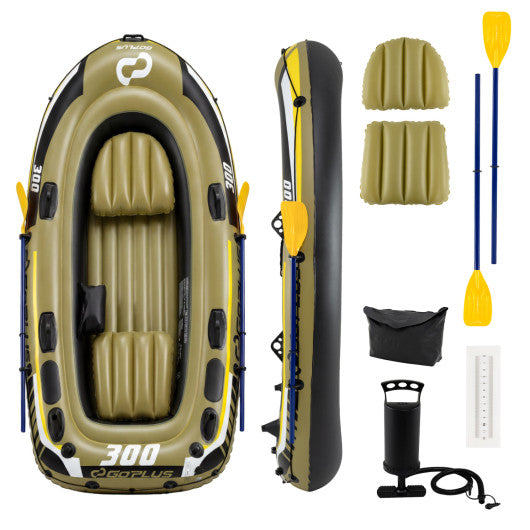 Inflatable Boat 3-Person Fishing Raft Set with Oars and Pump-Green