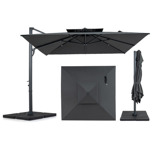 10 FT Aluminum Pole Patio Cantilever Umbrella with 220 LBS Base-Gray