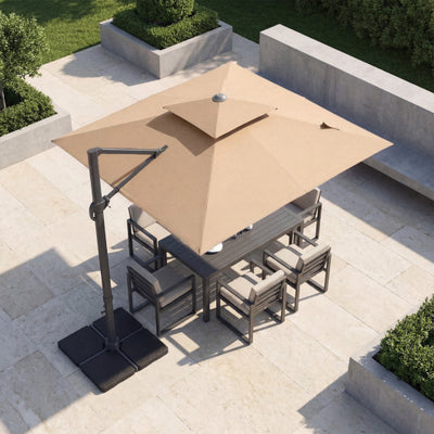 10 FT Aluminum Pole Patio Cantilever Umbrella with 220 LBS Base-Brown