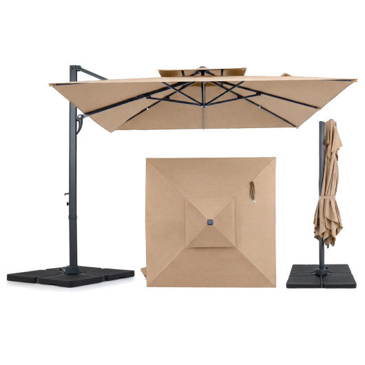 10 FT Aluminum Pole Patio Cantilever Umbrella with 220 LBS Base-Brown
