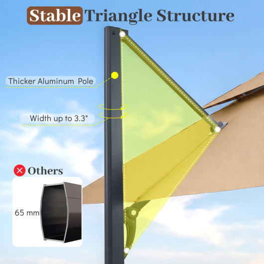 10 FT Aluminum Pole Patio Cantilever Umbrella with 220 LBS Base-Brown