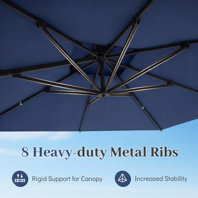 10 FT Aluminum Pole Patio Cantilever Umbrella with 220 LBS Base-Dark Blue