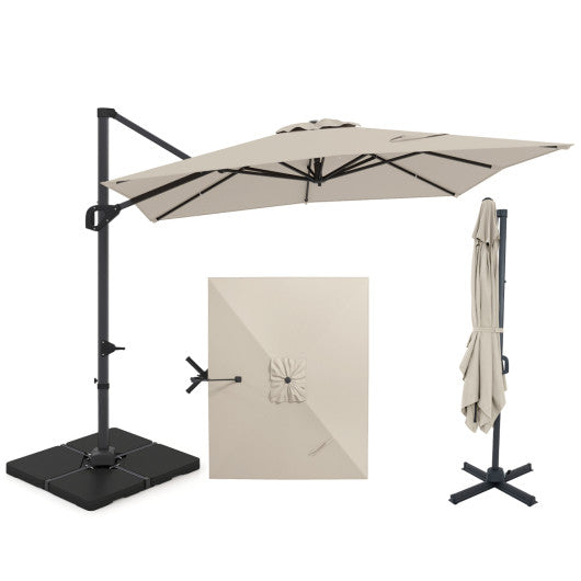 11 x 9 FT Aluminum Pole Outdoor Offset Hanging Umbrella with 220 LBS Base-Beige