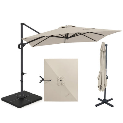 11 x 9 FT Aluminum Pole Outdoor Offset Hanging Umbrella with 220 LBS Base-Beige