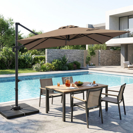 11 x 9 FT Aluminum Pole Outdoor Offset Hanging Umbrella with 220 LBS Base-Brown