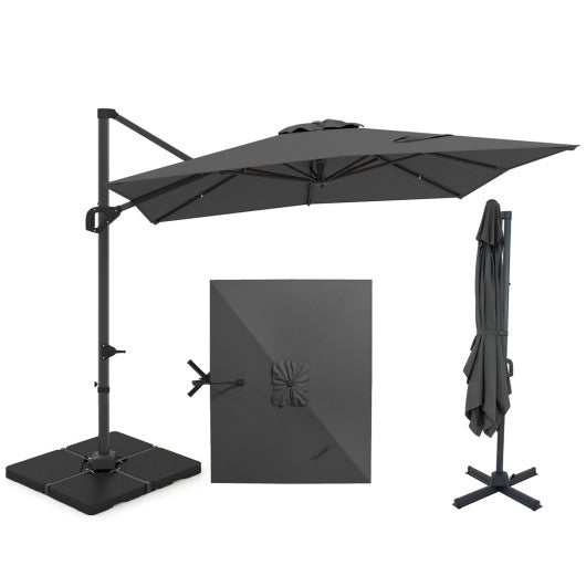 11 x 9 FT Aluminum Pole Outdoor Offset Hanging Umbrella with 220 LBS Base-Gray