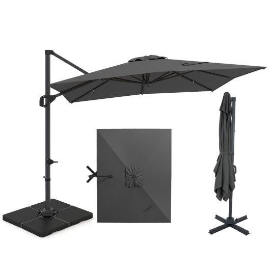 11 x 9 FT Aluminum Pole Outdoor Offset Hanging Umbrella with 220 LBS Base-Gray