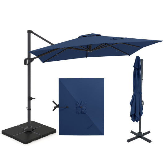 11 x 9 FT Aluminum Pole Outdoor Offset Hanging Umbrella with 220 LBS Base-Dark Blue