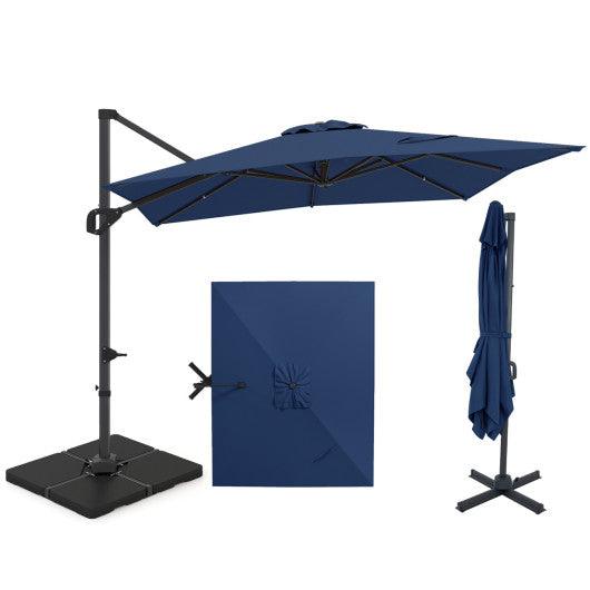 11 x 9 FT Aluminum Pole Outdoor Offset Hanging Umbrella with 220 LBS Base-Dark Blue
