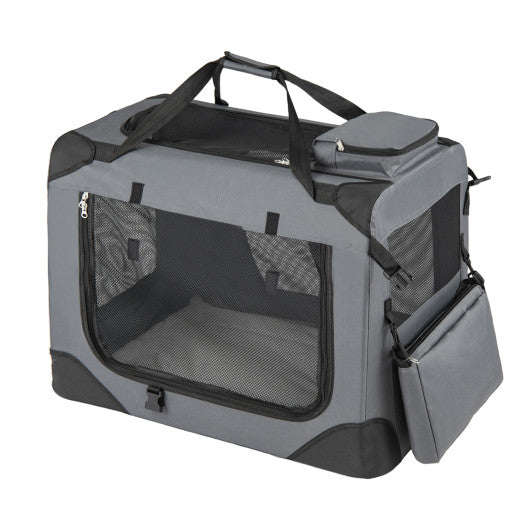 Collapsible Soft Dog Crate Travel Crate with Mesh Windows and 3 Doors-M