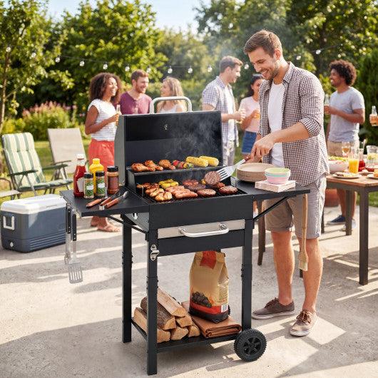Charcoal Grill with 2 Side Tables & Adjustable Chimney 284 sq.in