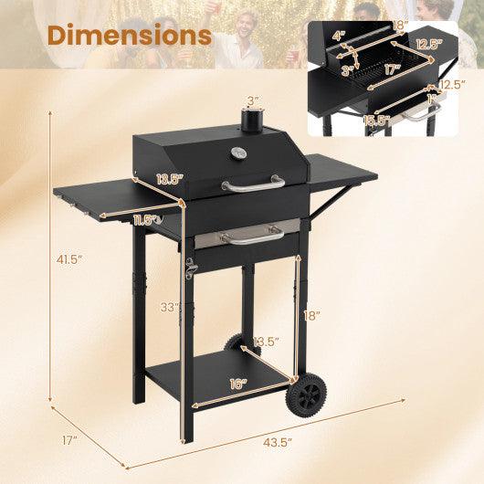 Charcoal Grill with 2 Side Tables & Adjustable Chimney 284 sq.in