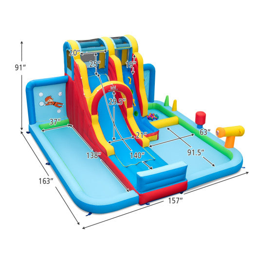 Ultimate Backyard Summer Oasis Set: 6-Pc Patio Rattan Furniture  Inflatable Water Slide Park with 680W Blower