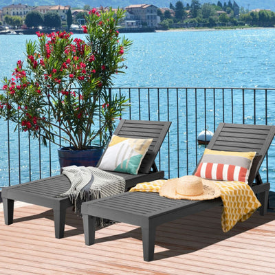 Set of 2 Outdoor Chaise Lounge Chair with 5 Positions Adjustable Backrest-Black