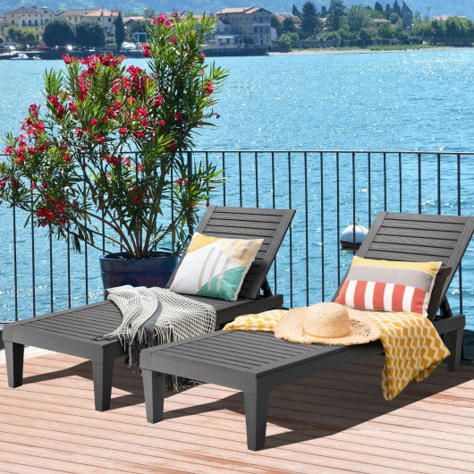 Set of 2 Outdoor Chaise Lounge Chair with 5 Positions Adjustable Backrest-Black