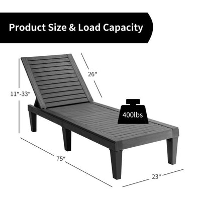 Set of 2 Outdoor Chaise Lounge Chair with 5 Positions Adjustable Backrest-Black