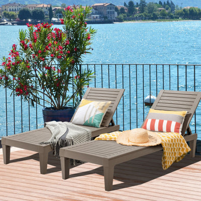 Set of 2 Outdoor Chaise Lounge Chair with 5 Positions Adjustable Backrest-Brown